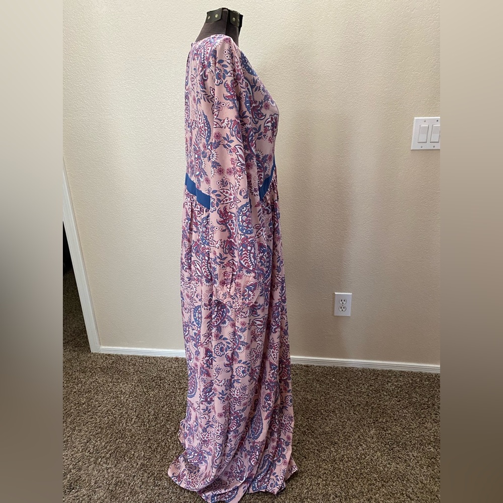 Unique Vintage Pink and Blue Paisley Maxi Dress - Picture 2 of 4